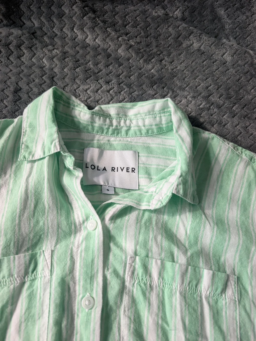 Lola River Mint Green Striped Tie-Front Button-Up Top